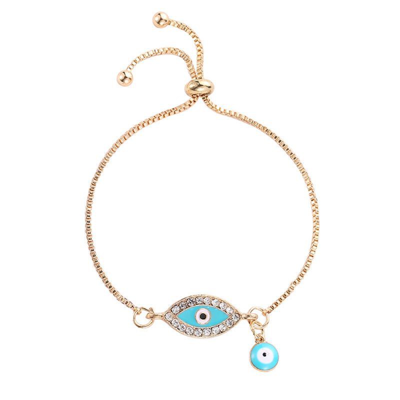 Glitter Turkish Lucky Blue Crystal Evil Eye Bracelets Handmade Gold Chains Lucky Jewelry