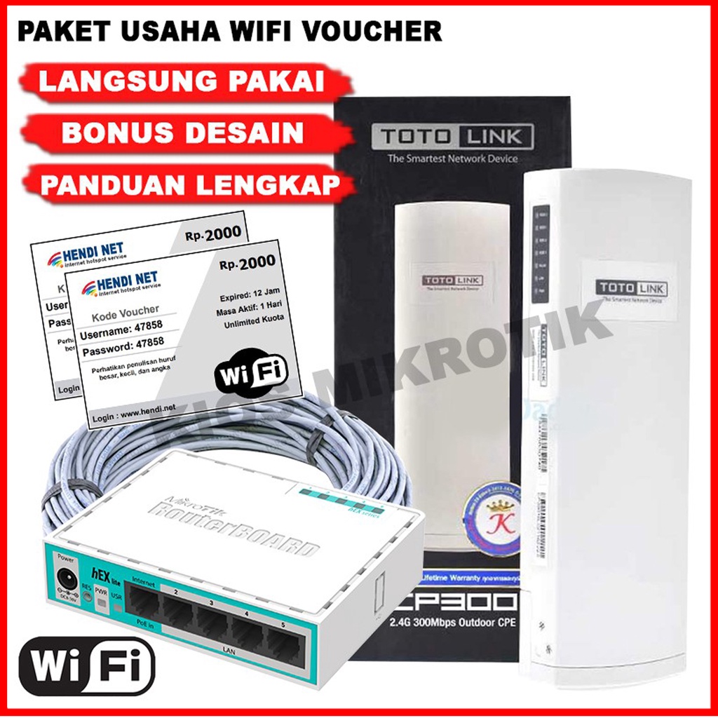 Palet Usaha Wifi Siap Pakai Mikrotik RB750r2 + Totolink Cp300 Full Setting