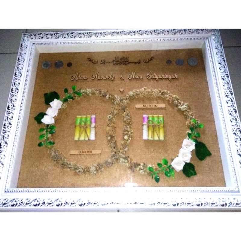 Mahar Uang, Mahar Nikah rustic, figura bingkai 3D,seserahan hantaran, Edelweis, mahar bunga edelweis