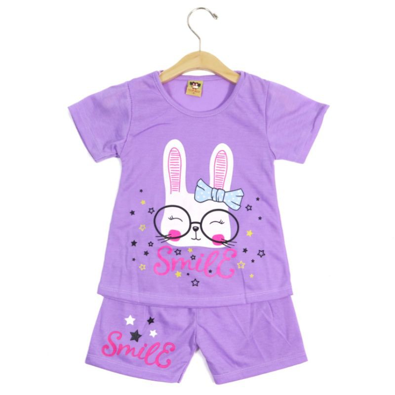 SETELAN FASHION BAJU ANAK PEREMPUAN MOTIF RABBIT BAHAN KAOS GAMBAR SABLON 2-6 TAHUN