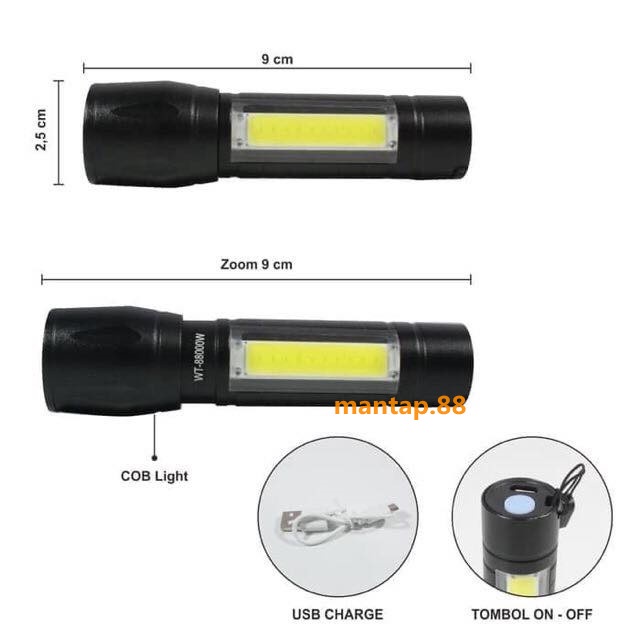 SENTER SWAT LED CAS MINI ZOOM SUPER TERANG/ SENTER POLISI/ SWAT POLICE LIGHT RECHARGER