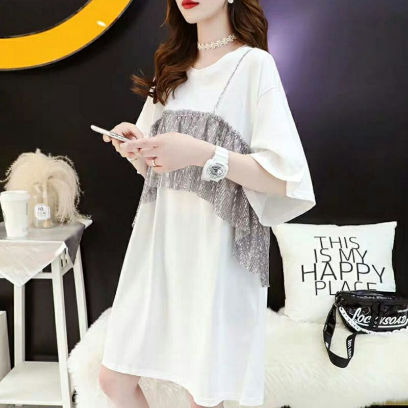 6818 OVERSIZE Baju atasan blouse jumbo big size besar Korea Korean style hitam putih wanita import b
