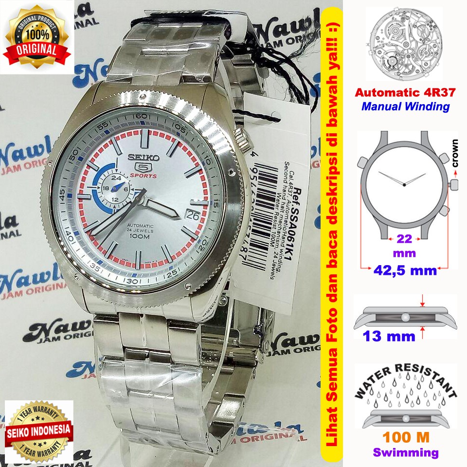 Seiko 5 Sports SSA061K1 Automatic Silver Dial - Jam Tangan Pria SSA061