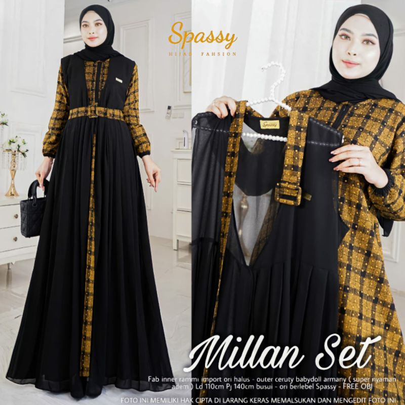 PAKAIAN HIJAB WANITA BY SPASSY DRESS GAMIS MILAN SET FAB INNER RAMMI IMPORT ORI MIX CERUTY BABBYDOLL