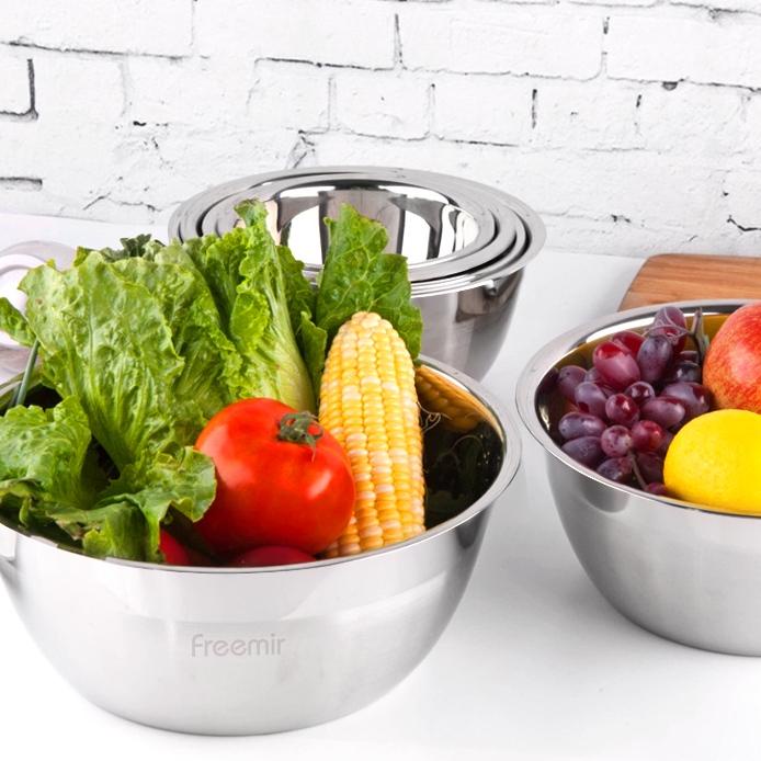 NEW ARRIVAL  1.1 freemir 5 Pcs Mixing Bowl Set Baskom Stainless Steel Tebal Skala Pengukuran Mangkuk