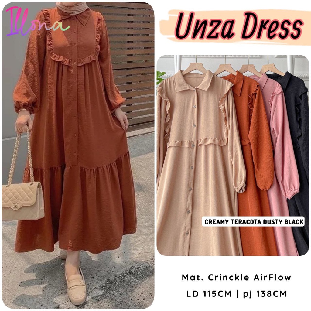 UNZA DRESS, DRESS CANTIK ORIGINAL ILLONA, BAHAN CRINKLE AIRFLOW