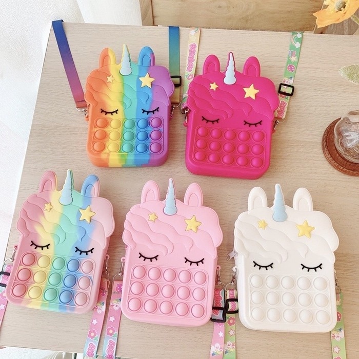 20cm Tas Messenger Anak Unicorn Tas Selempang Wanita Tas Bahu pop it