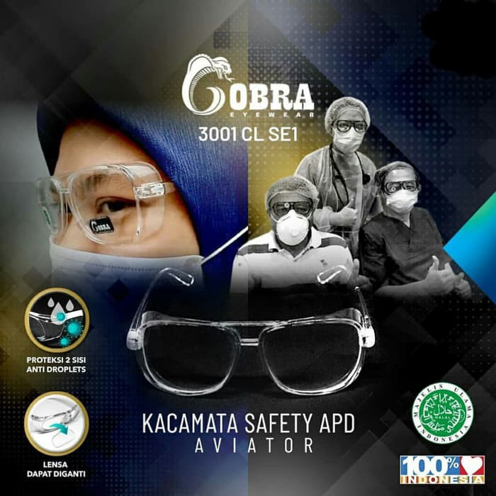 KACAMATA PELINDUNG SAFETY APD AVIATOR Cobra 3001CL ANTI VIRUS ANTI DEBU HALAL