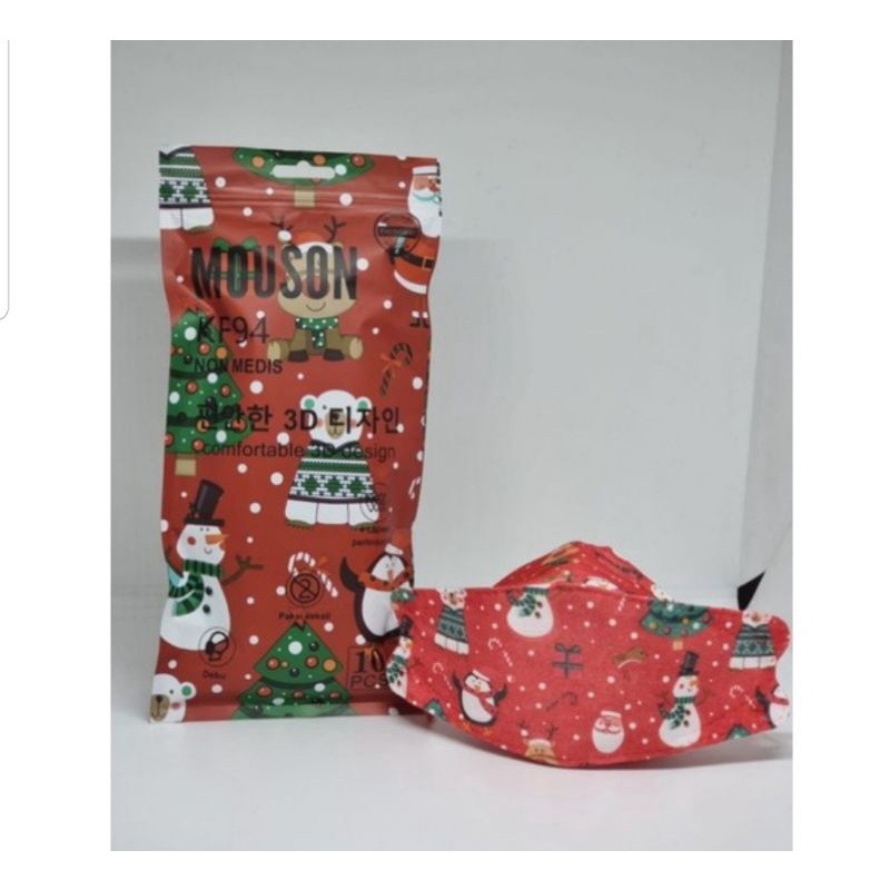 KF94 Mouson 4ply Christmas Edition Masker Natal Earloop Motif Christmas dewasa Sachet isi 10 pcs
