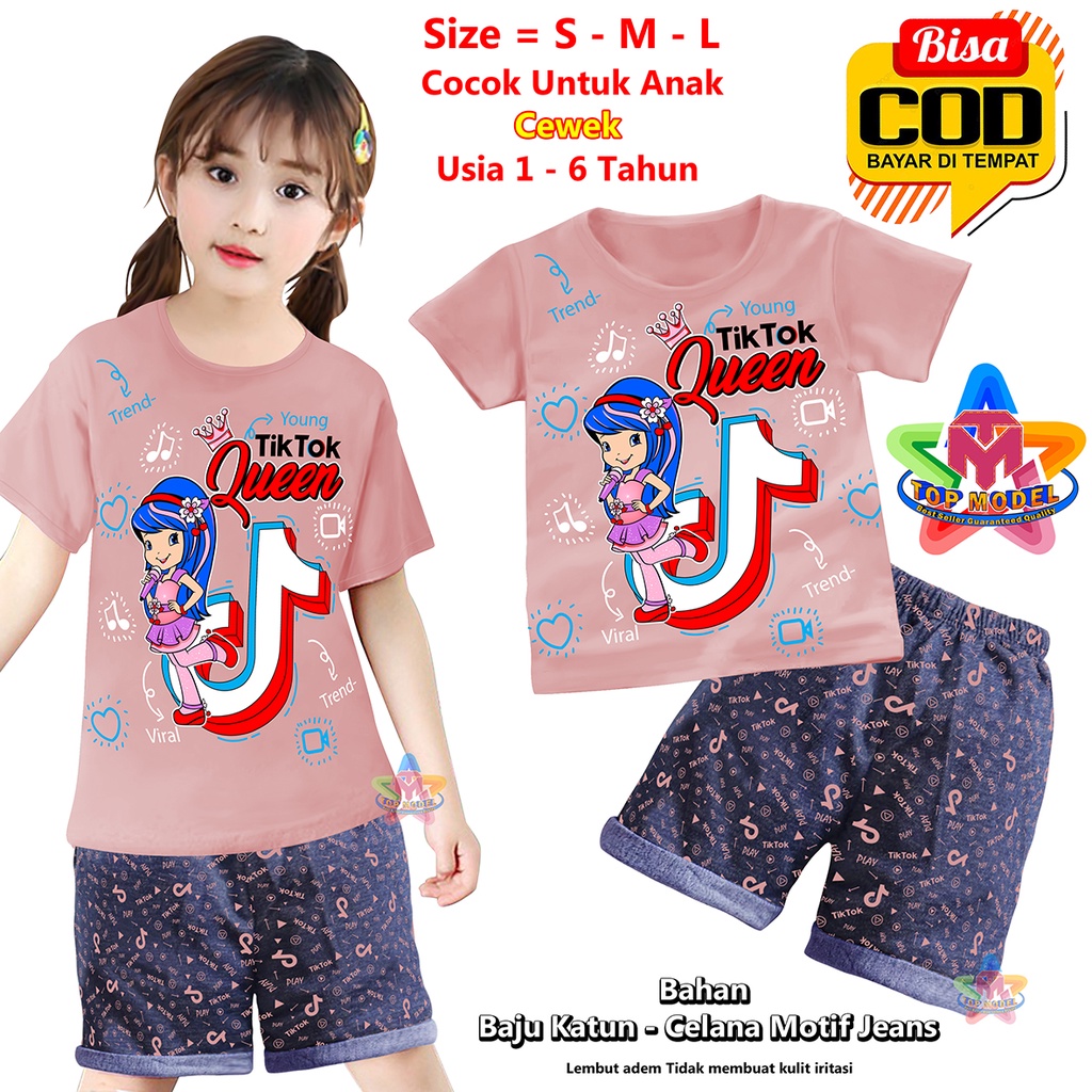 BISA COD &amp; Gratis Ongkir Setelan Baju Anak Celana Jeans TIKTOK Queen Baby Cewek 1-6 Tahun Wanita TOP MODEL 00060 Baju Anak Pendek terbaru &amp; termurah Bahan Katun Baju Setelan Anak Pendek Paling Tren &amp; Laris Terbaru Kekinian Baju Anak Main Kado Ulang Tahun