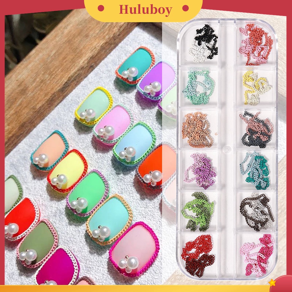 Huluboy Huluboy♡ 12pcs / Set Ornamen Rantai Berlian Imitasi 3D Bahan Metal Untuk Dekorasi Kuku Wanita