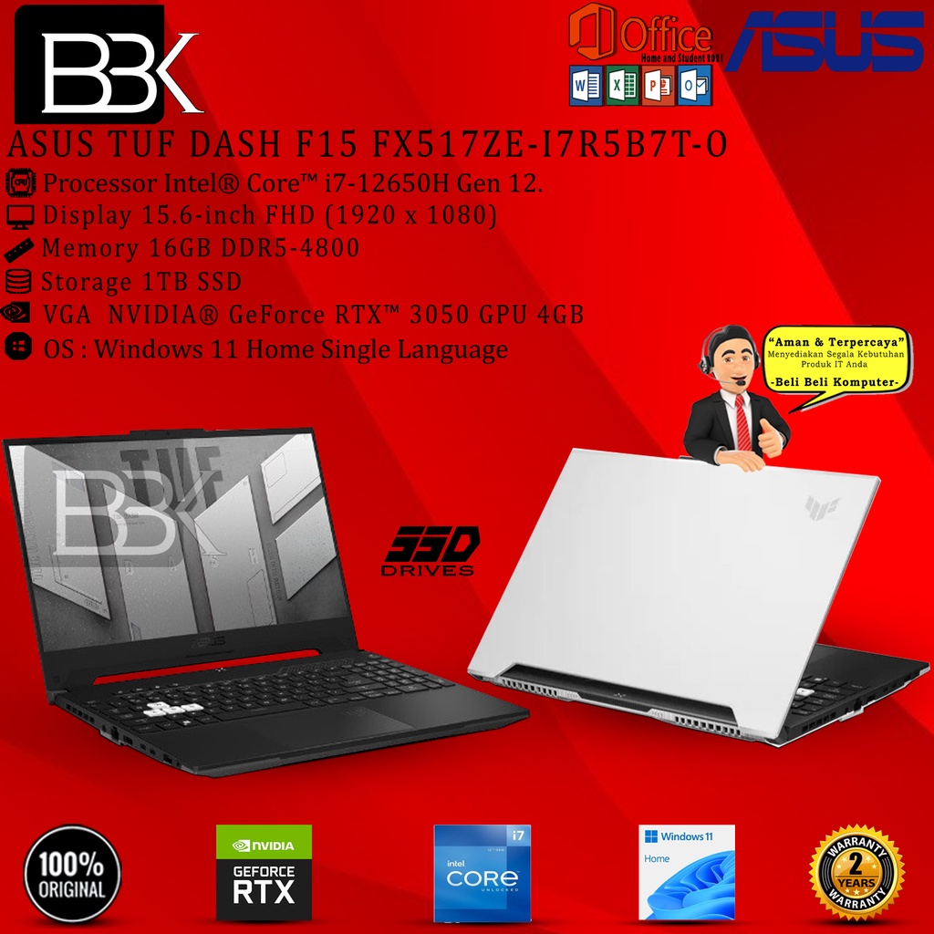 ASUS TUF DASH F15 FX517ZE-I7R5B7T-O i7-12650H/ 16GB/ 1TB/ 3050Ti/ W11