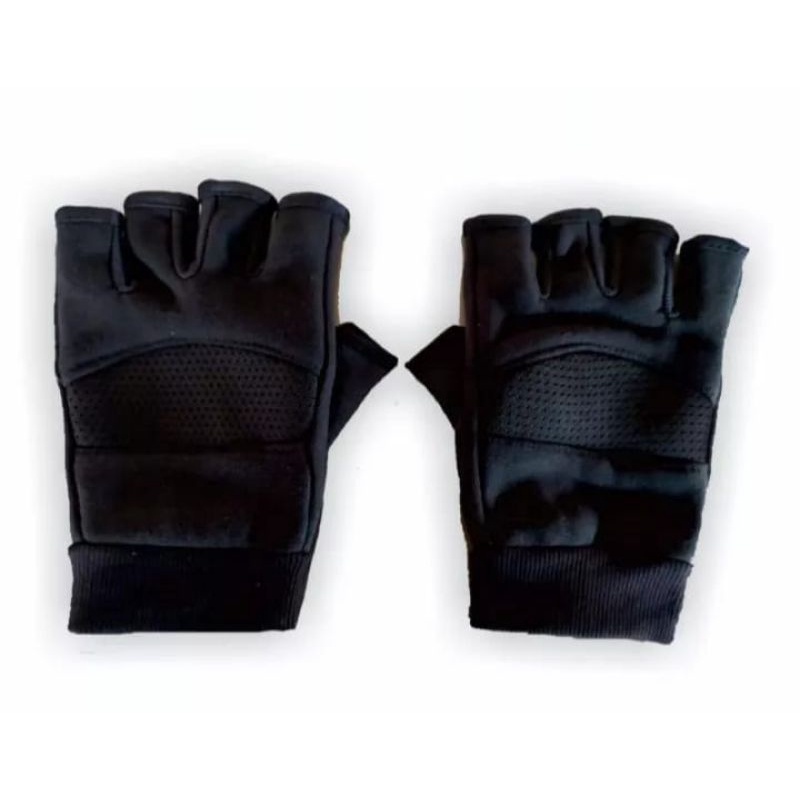 SARUNG TANGAN SETENGAH JARI/MOTOR CICLE GLOVES WARNA HITAM POLOS PRIA DAN WANITA