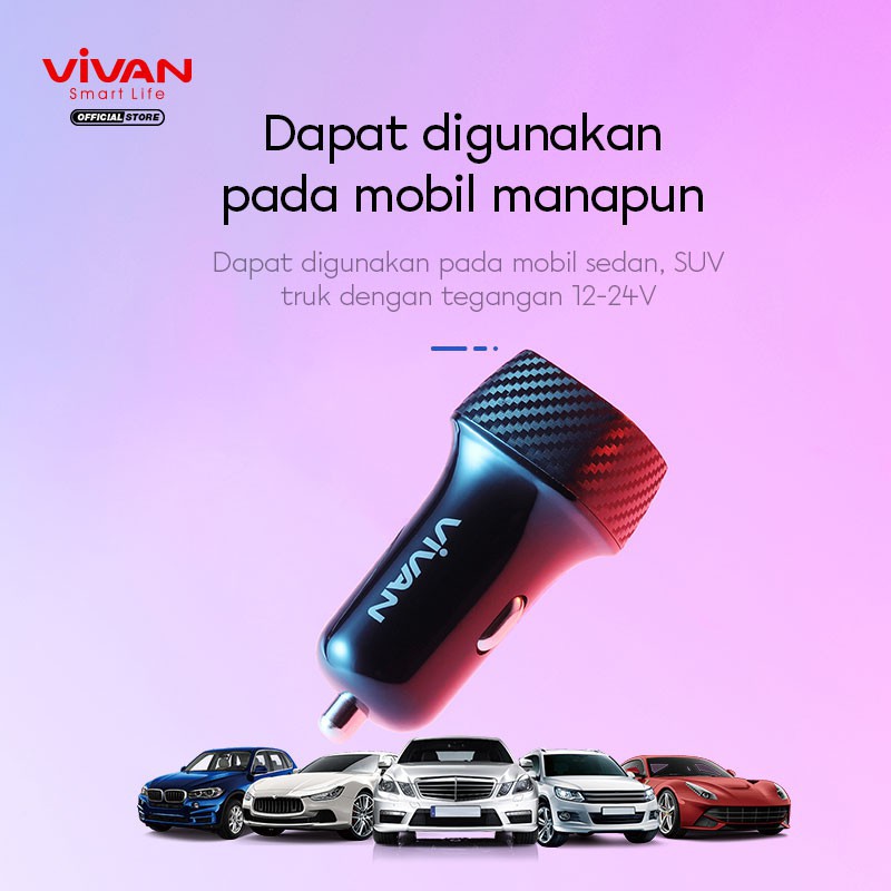 Car Charger Vivan CC02C 3.4A Dual USB Smart IC Quick Charging Mobil ORIGINAL