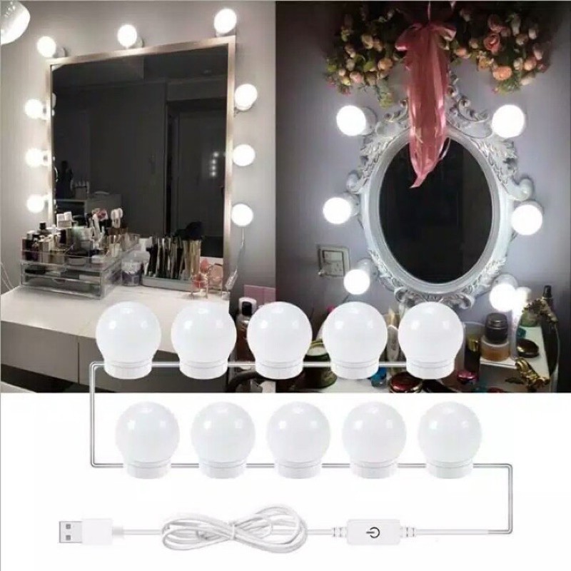  Lampu  Vanity 10 Bohlam Tempel Kaca  Rias  MakeUp Cermin LED  