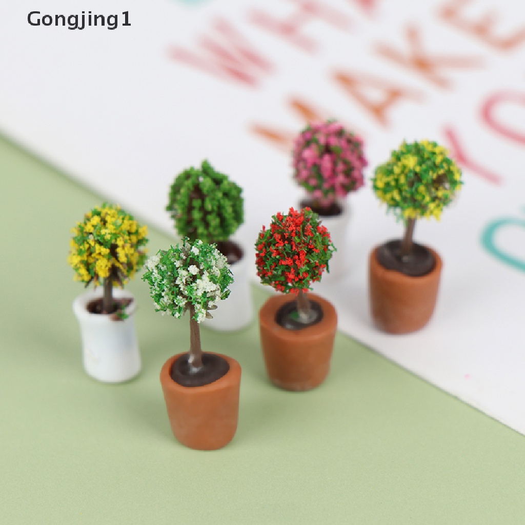Gongjing1 4Pcs Miniatur Pot Tanaman Hijau Skala 1: 12 Untuk Dekorasi Rumah Boneka