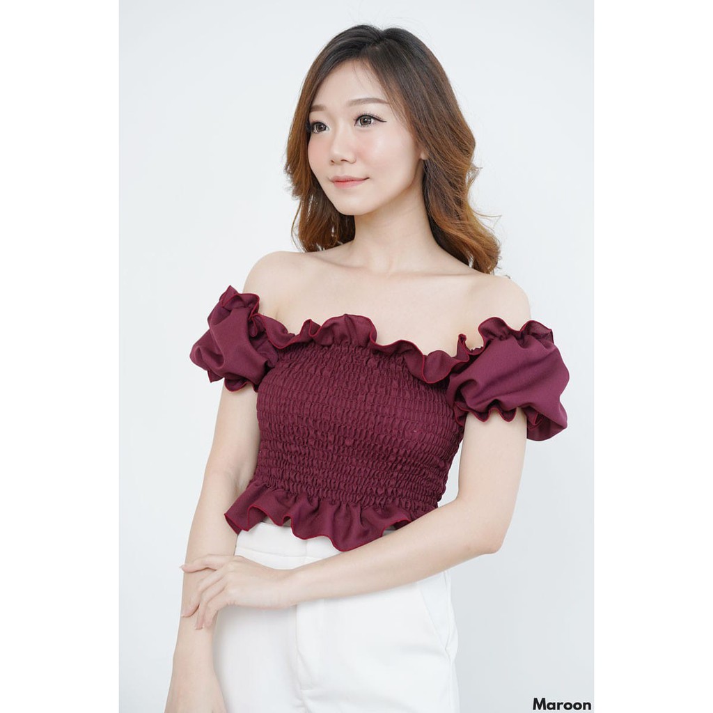 Puff SHIRRED Crop  Top atasan sabrina  wanita atasan 