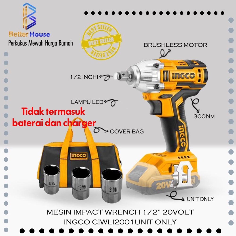 Jual Impact Wrench Cordless Mesin buka baut roda cordless INGCO