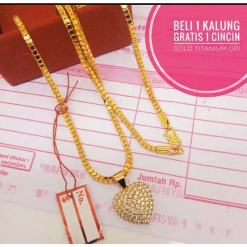 Kalung milano dengan liontin love full permata berlapis emas 24k sangat mewah