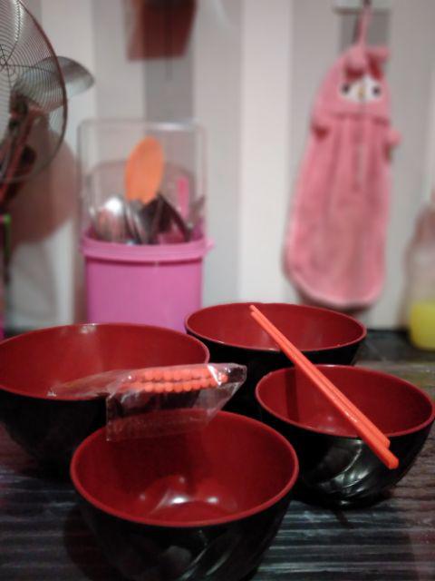 2 Pcs Mangkok Ulir Miring Merah Hitam 7 Inchi Golden Dragon W-07a3