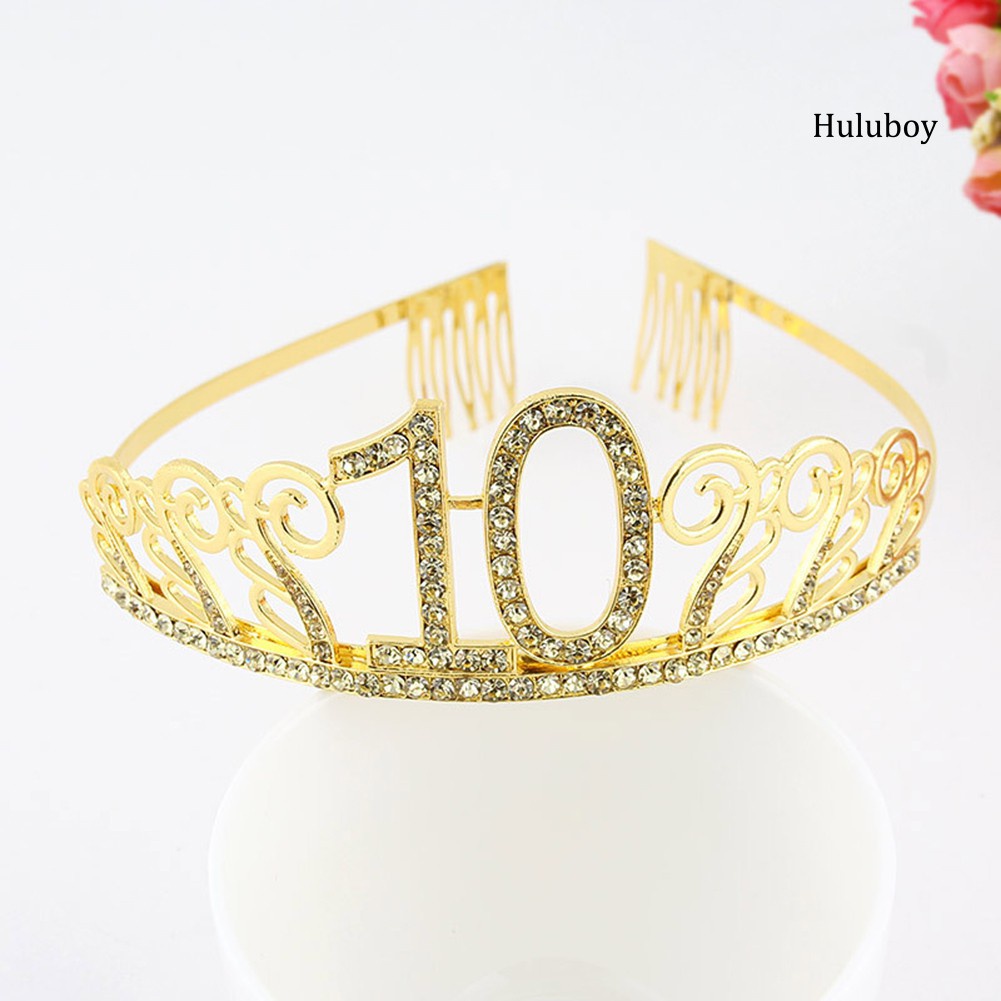 HLB~10/18/21/30/40/50 Birthday Party Tiara Rhinestone Headband Hair Loop Crown Decor