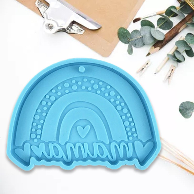 Glitter Rainbow Mom Keychain Epoxy Resin Mold DIY Crafts Jewelry Necklace Casting Mold Hanging Pendant Silicone Mould