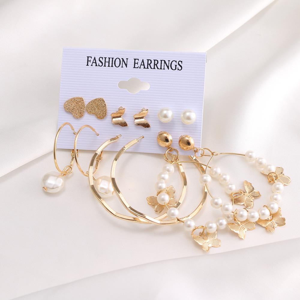 Top 6pasang Anting Set Anting Wanita Korea Vintage Mutiara