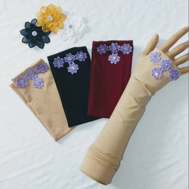 Handshock renda ungu muda/manset jempol renda/Handsock muslim/manset wanita muslim