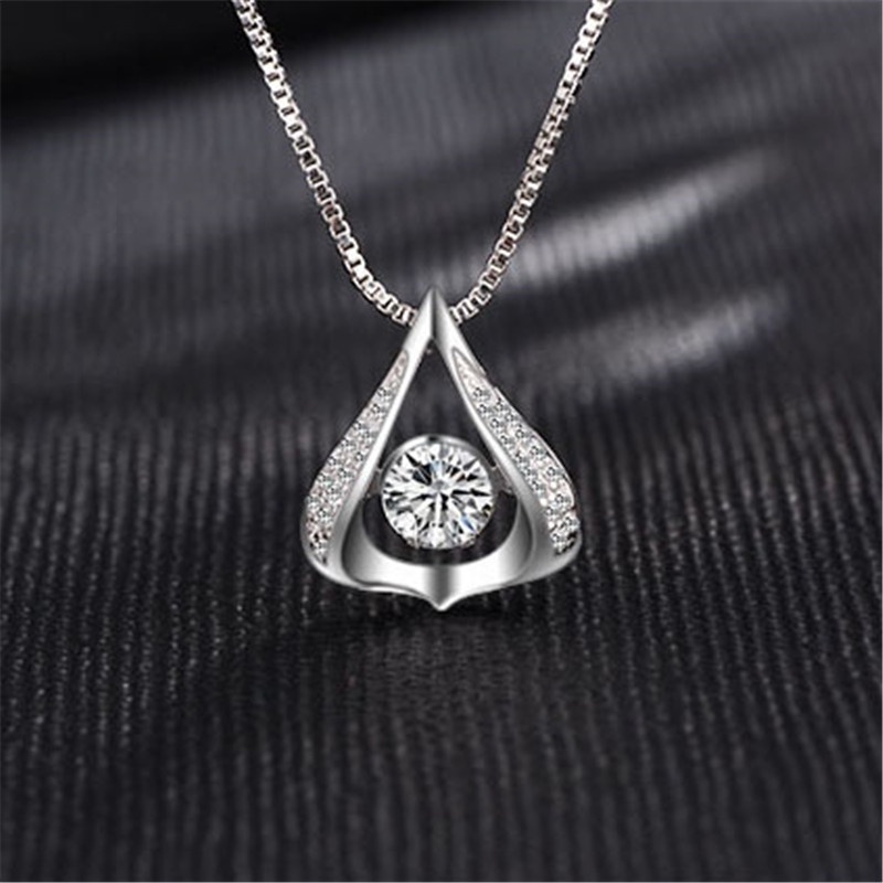 [Ready Stock]Fashion Heart-Shaped Water Drop Plated 925 Silver Necklace Pendant