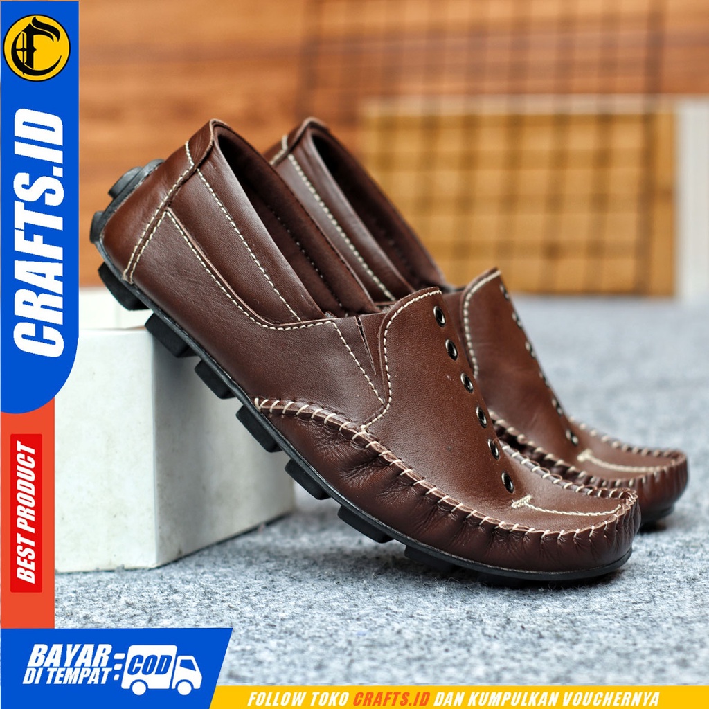 Sepatu Slip On Pria Sepatu Casual Pria Kulit Asli Kerja Kantor Kuliah Kondangan Sepatu Slop Pria Sepatu Hitam Pria CRAFTS MIDRING