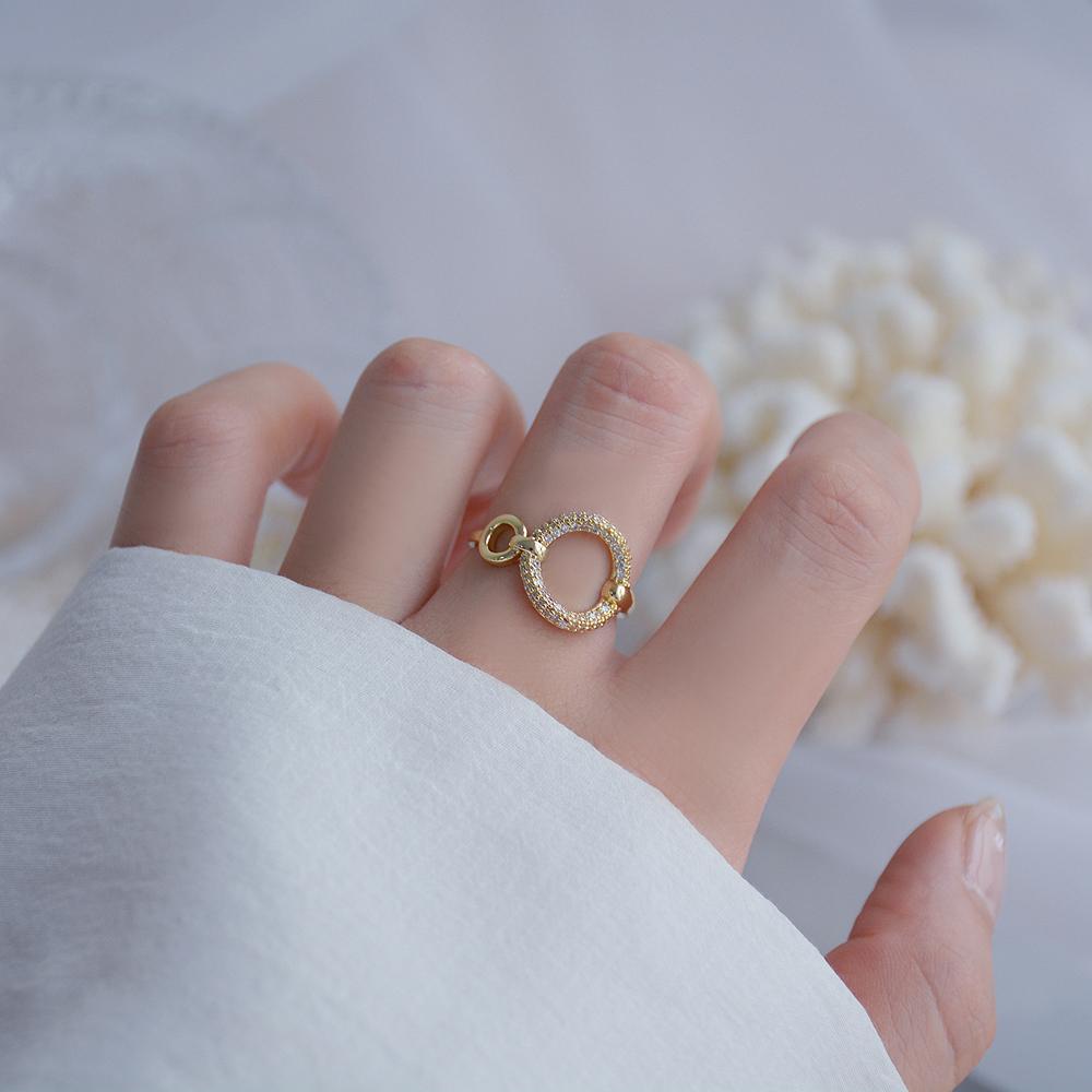 Needway  Cincin Terbuka Dapat Disesuaikan Pasangan Wanita Keren Lingkaran Berongga Keluar Gadis Zirkon Aksesoris Pesta