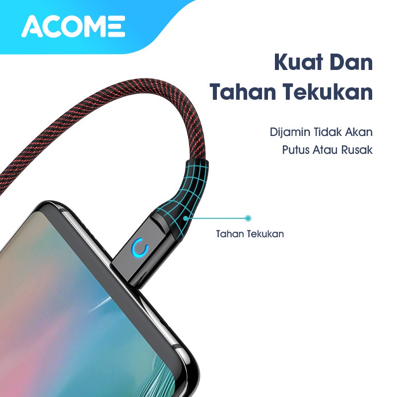 ACOME KABEL DATA TYPE-C 100CM 3A INTELLIGENT POWER-OFF GARANSI RESMI 1 TAHUN AZC-010