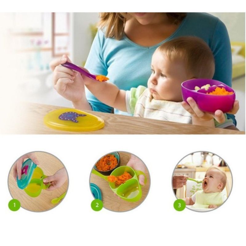 Kandila Feeding Bowl + Spoon Mangkok Bayi KDL022-4 + Sendok Bayi Set Mpasi Bayi Tempat Makan Traveling Bayi