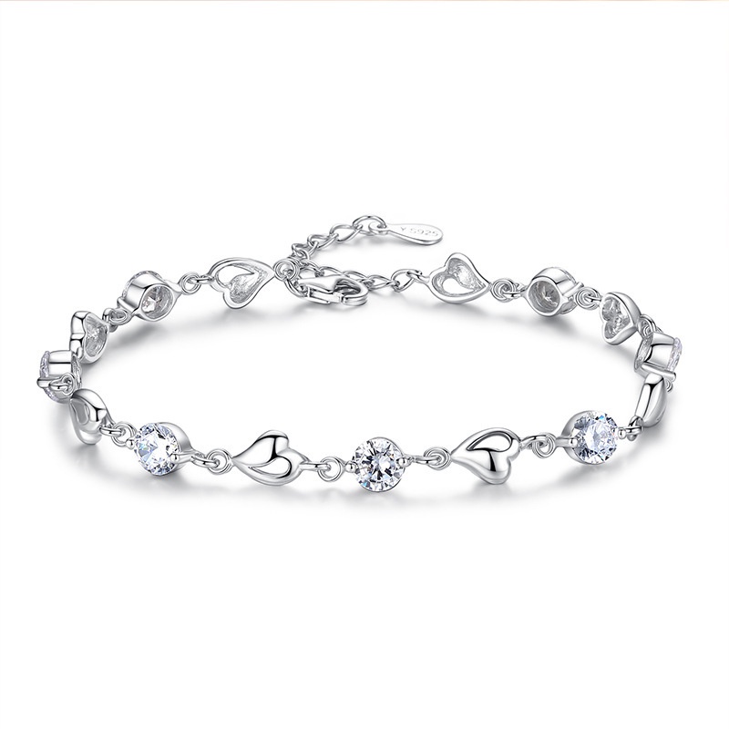 Gelang Sapphire Bentuk Hati Bahan Stainless Steel 925 Untuk Wanita