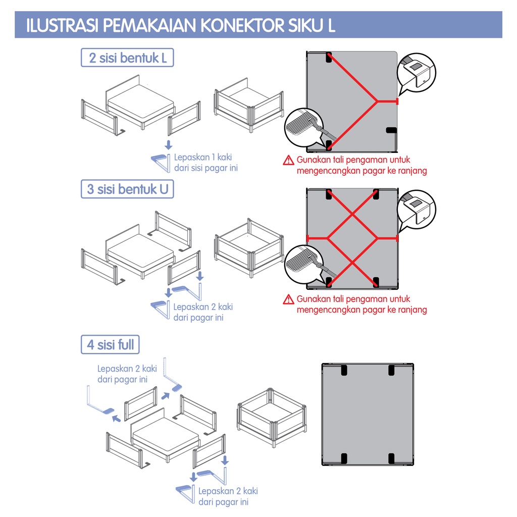 Choc Chick ❤️Extra Tall❤️ L Connector untuk Instalasi Bedrail Pagar Ranjang