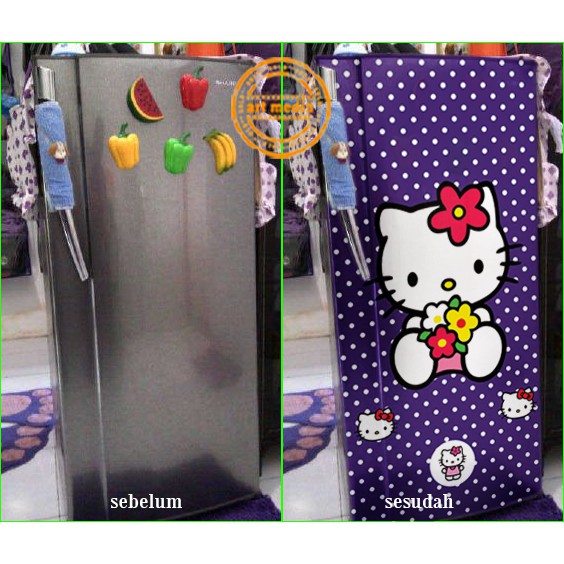 STIKER KULKAS HELLO KITTY DUDUK POLKA UNGU