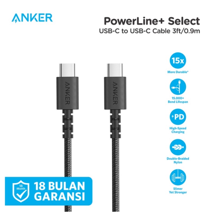 Kabel Charger Anker Powerline Select+ C to C 2.0 3ft - A8032