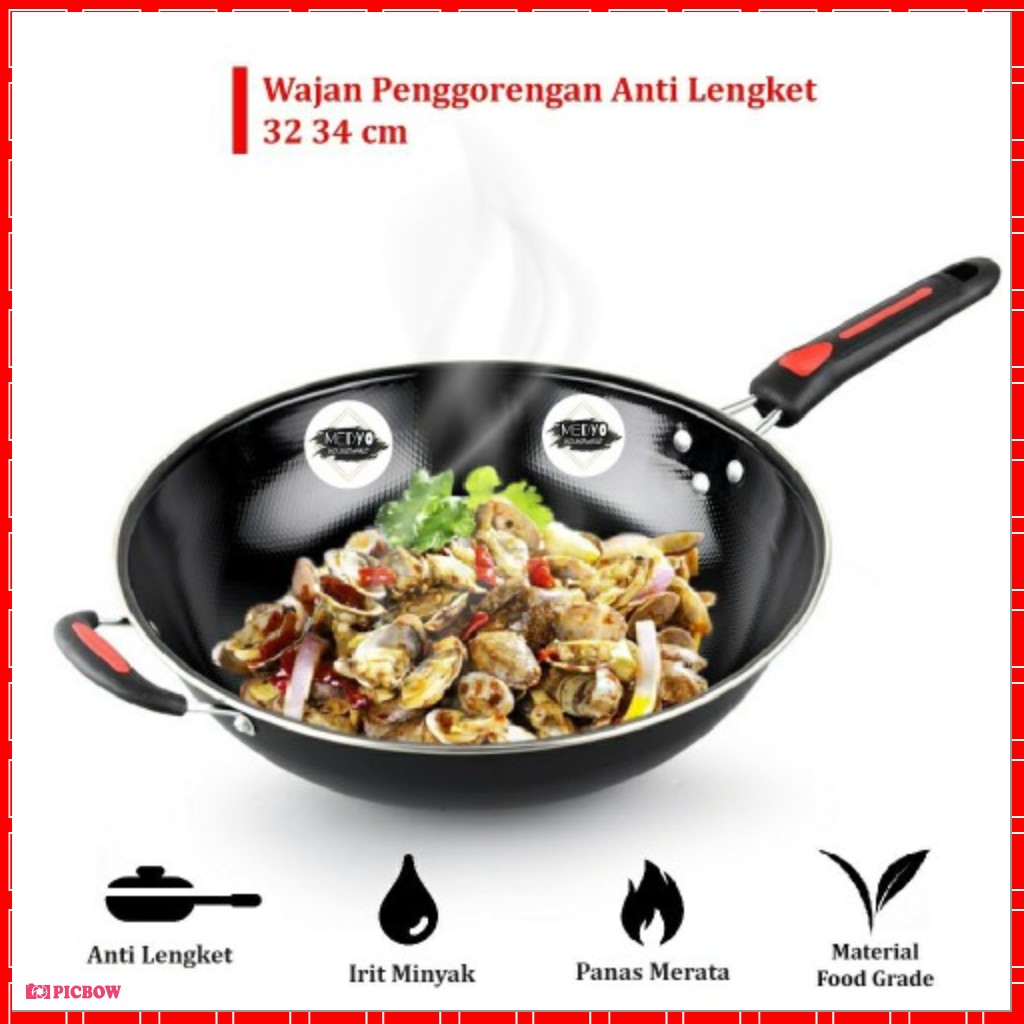 Wajan Teflon Cekung Besar Anti Lengket Gratis Bubble Wrap Aman