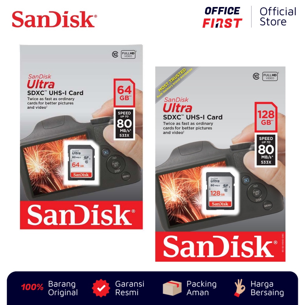 SanDisk Ultra SDXC UHS-I 80 MBps 64 128 GB / Memory Card Kartu SD