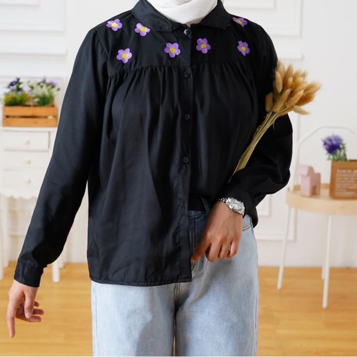 1KG MUAT 5PCS | ARULA EMBROIDERY FLOWER DAISY BASIC TOP SHIRT HITS OOTD SELEBGRAM TERKINI