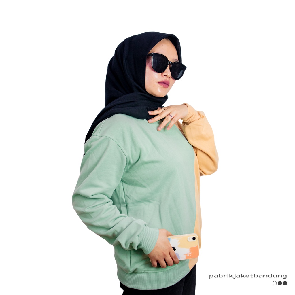 Slash Sweatshirt Kombinasi MINT_COKSU || SWEATER  CRAWNECK BASIC WANITA FASHIONABLE