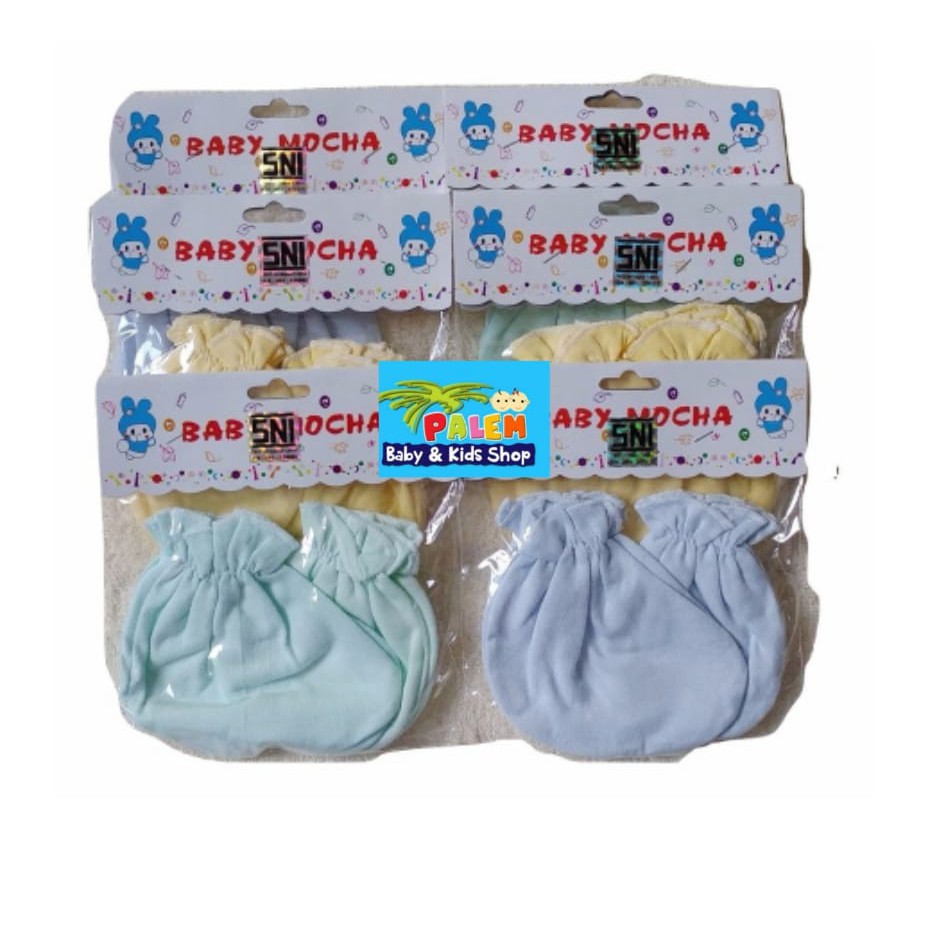 Baby Mocha Sarung tangan+kaki bayi 3pcs Motif/Polos NB/stk baby murah