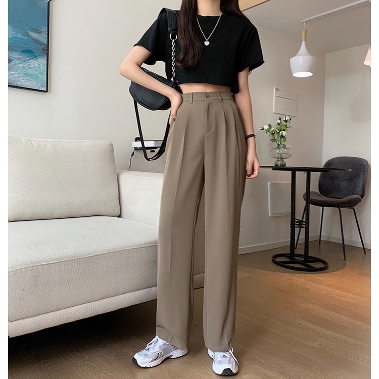 Celana Culotte Kulot Wanita - Celana Panjang Wanita WEISTPANTS Korean Fashion Katun Suit Pants High Waist Kulot Elastic Straight Leg Pants