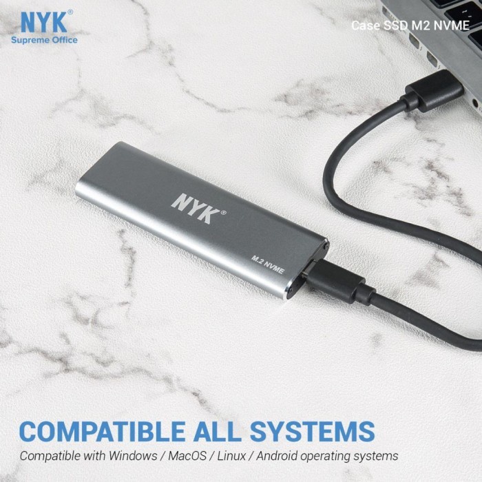 Case ssd m2 nvme nyk aluminum usb 3.1 type-c 10Gbps enclosure