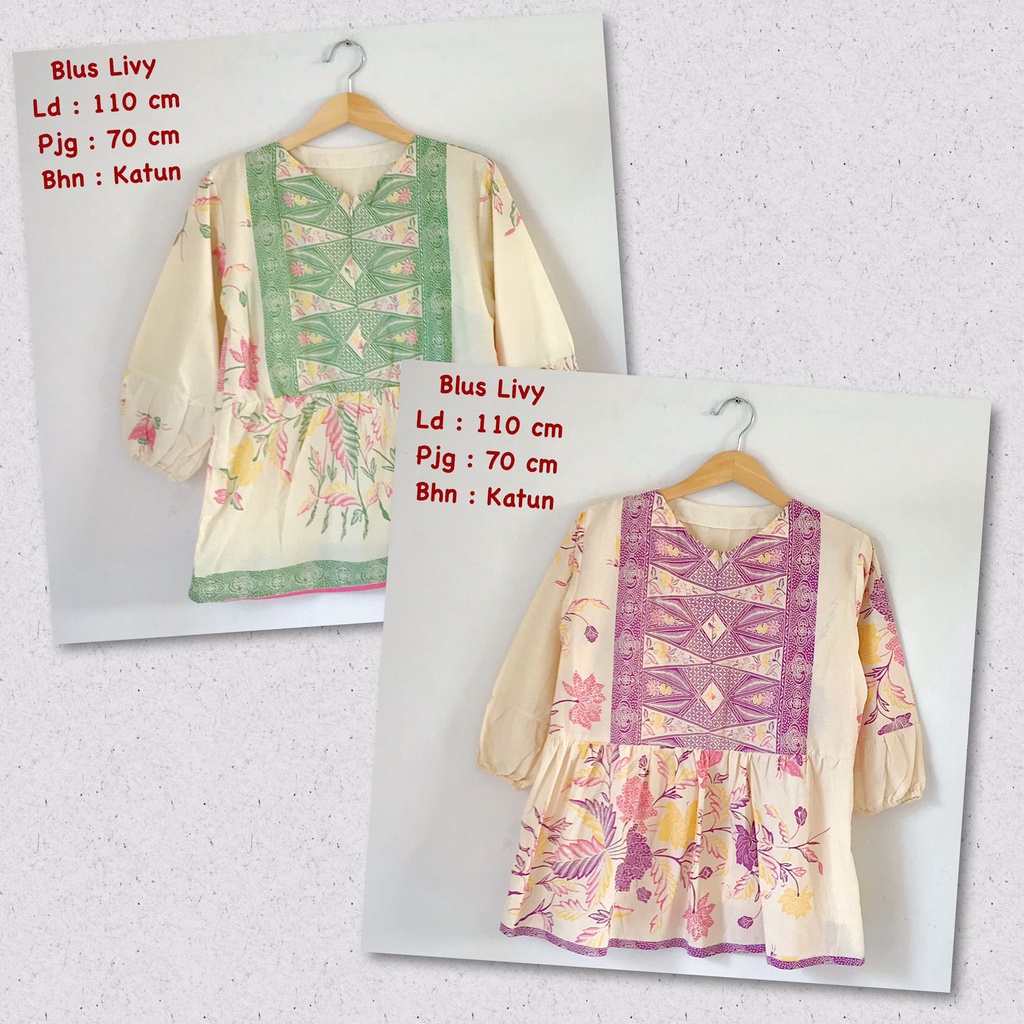 Blus livy batik solo atasan kerja blus wanita motif kekinian