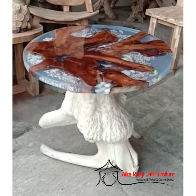 Meja Makan Jati Resin, Meja Akar Jati, Meja Gembol