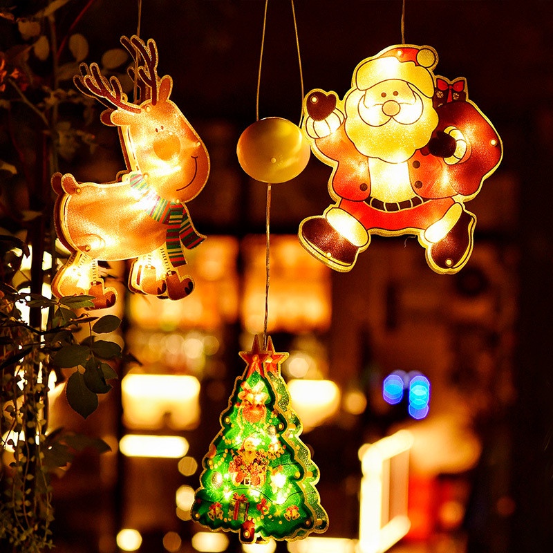 Lampu LED Bentuk Santa Claus Snowman Elk Dengan Suction Cup Untuk Dekorasi Natal