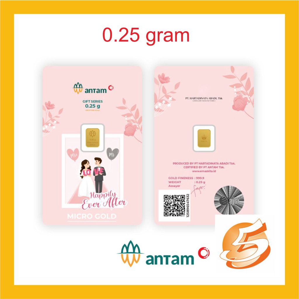 Emas Logam Mulia ANTAM HARTADINATA ABADI 0,25 0.25 Gram kecil micro Edisi Happy Ever After Wedding S