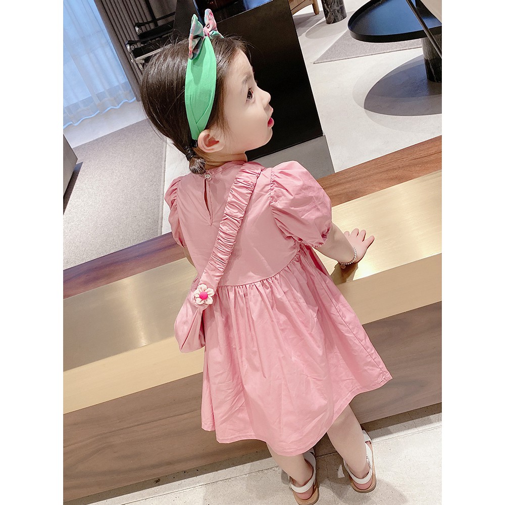 Baju Dress Anak Perempuan Polos  Lengan Pendek Packet Mini Tas Gaun Lucu Style Fashion Import