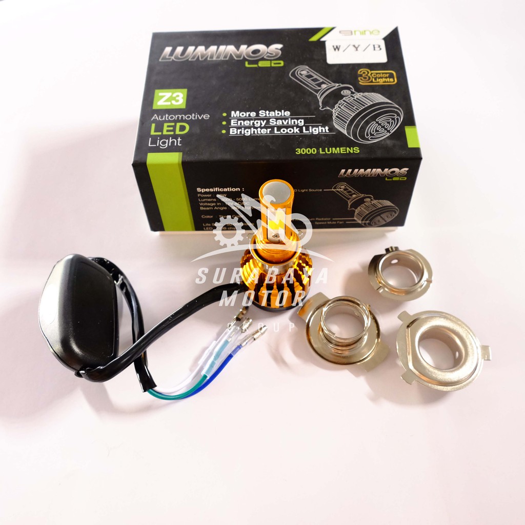 Lampu LED Luminos Z3 Sepeda Motor Universal 3 Warna 3 Sisi H6 H4